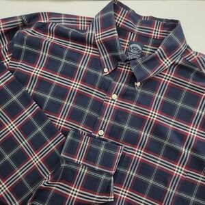 Brooks Brothers 2XLT Mens Navy Plaid Supima Cotton Non-Iron Stretch Shirt
